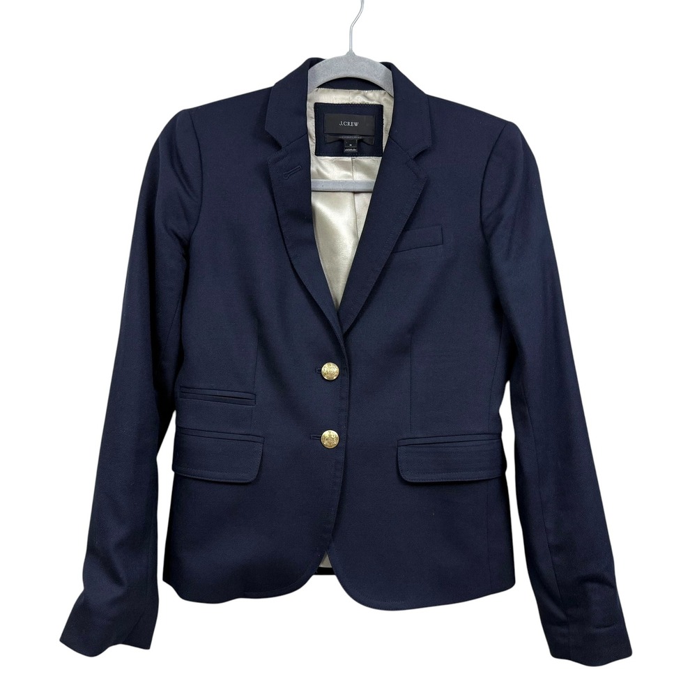 J. Crew Women Schoolboy Wool Blend Blazer Classic Fit Gold Buttons Navy Size 0*